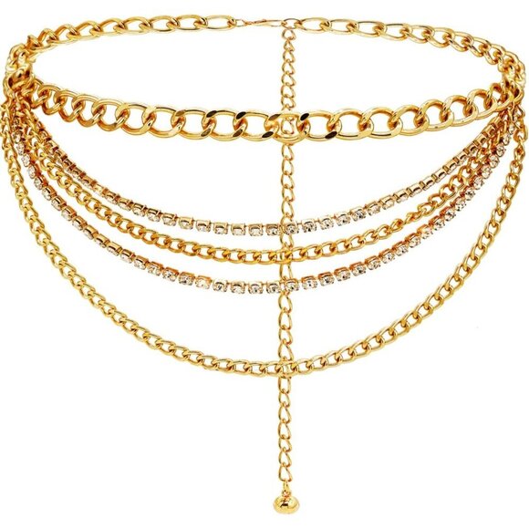Multilayer Chain Belt Women Rhinestone Waist Punk Dress Accessory main image 7